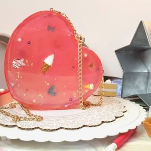 Unicorn handmade clutch heart bag- pink